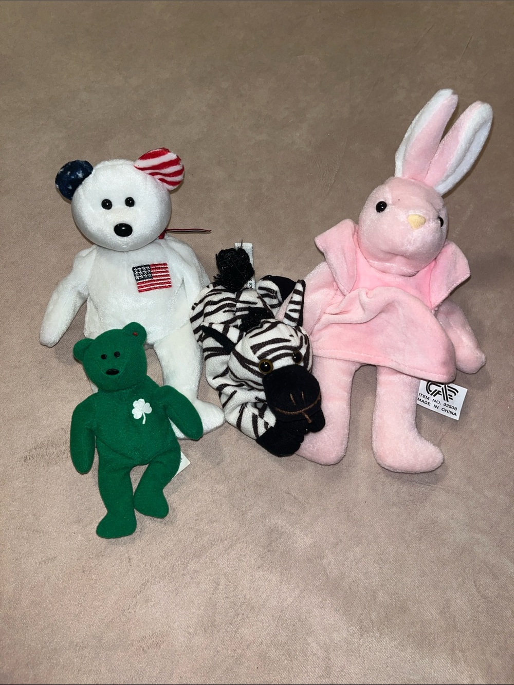Vintage Stuffed Beanie Toy Lot Bears, Zebra & Bunny Bundle